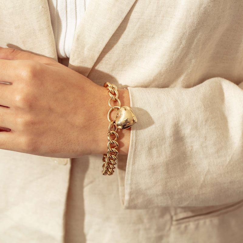 Deja Vu 9ct Yellow Gold Curb Bracelet With Puff Heart Padlock - Bracelet - Walker & Hall