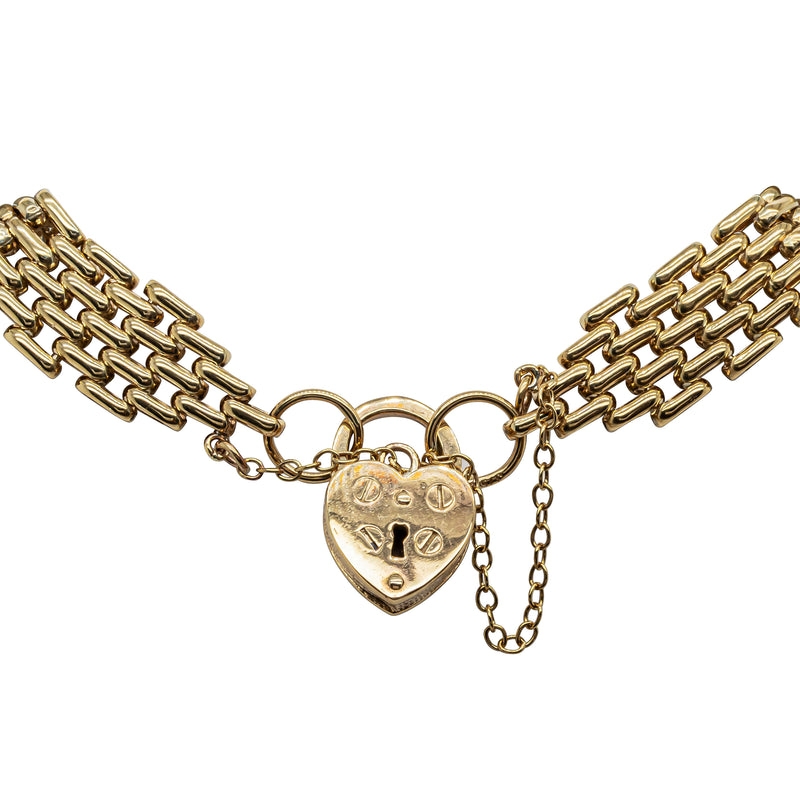 Deja Vu 9ct Yellow Gold Gate Link Bracelet With Flat Heart Padlock - Bracelet - Walker & Hall