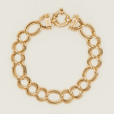 Vintage 9ct Yellow Gold Double Curb Figaro Link Bracelet - Bracelet - Walker & Hall