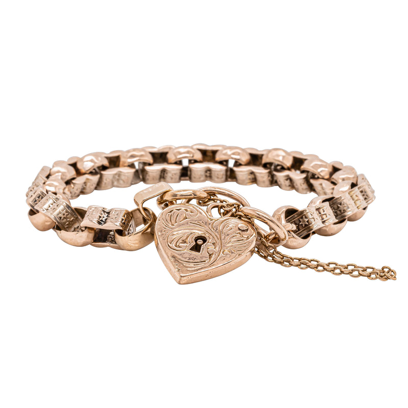 Vintage 9ct Rose Gold Engraved Belcher Bracelet with Padlock - Bracelet - Walker & Hall