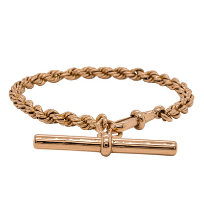 Deja Vu 14ct & 12ct Rose Gold Rope Bracelet with T-Bar - Bracelet - Walker & Hall