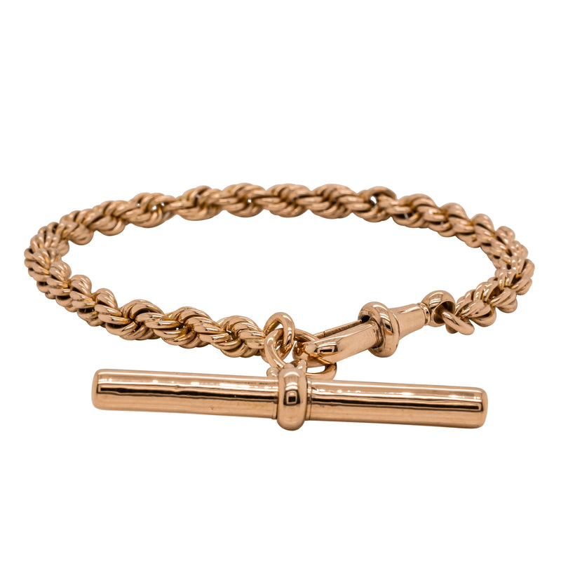 Deja Vu 14ct & 12ct Rose Gold Rope Bracelet with T-Bar - Bracelet - Walker & Hall