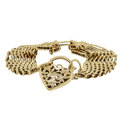 Deja Vu 9ct Yellow Gold 8-Bar Gate Bracelet with Filigree Padlock - Bracelet - Walker & Hall