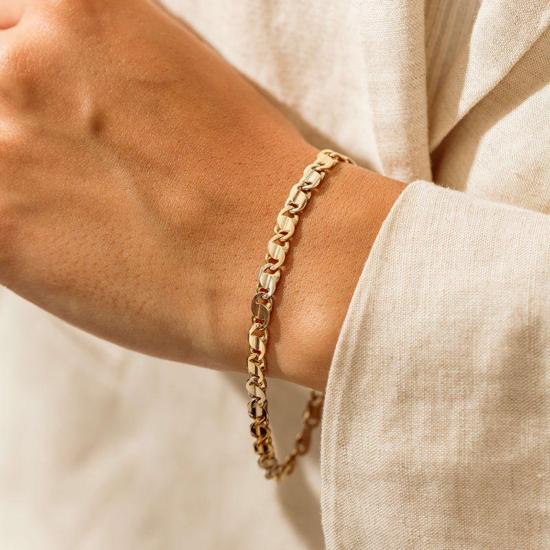 Deja Vu 18ct Yellow & White Gold Fancy Link Bracelet 21cm - Bracelet - Walker & Hall