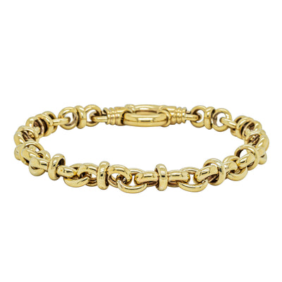 Deja Vu 9ct Yellow Gold Hollow Fancy Round Link Bracelet - Bracelet - Walker & Hall