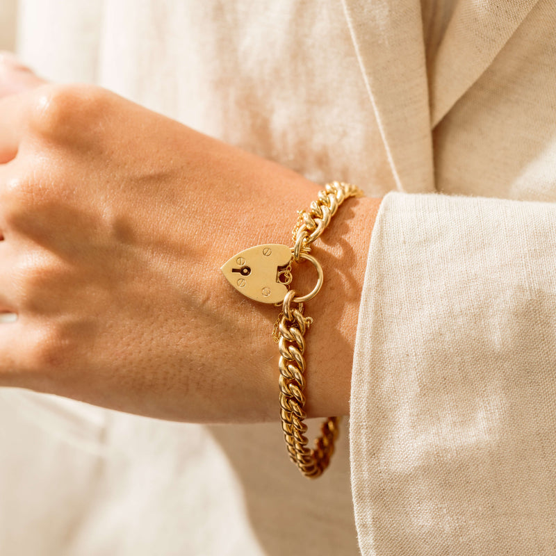 Deja Vu 9ct Yellow Gold Curb Link Bracelet with Padlock - Bracelet - Walker & Hall