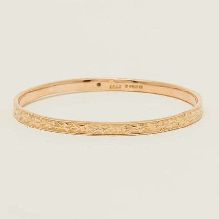 Vintage 9ct Rose Gold Hollow Patterned Bangle - Chester - Bracelet - Walker & Hall