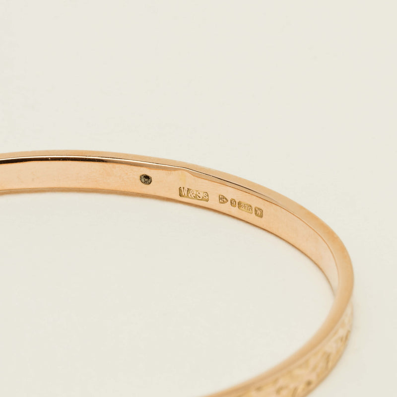 Vintage 9ct Rose Gold Hollow Patterned Bangle - Chester