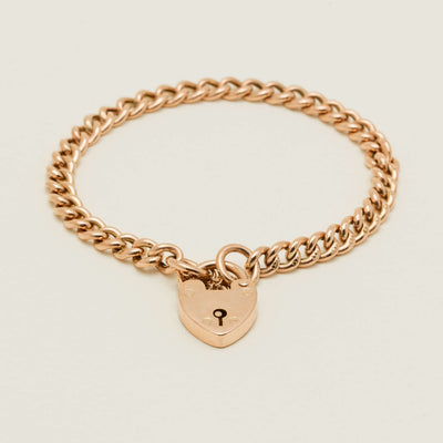 Vintage 9ct Rose Gold Hollow Curb Link Padlock Bracelet