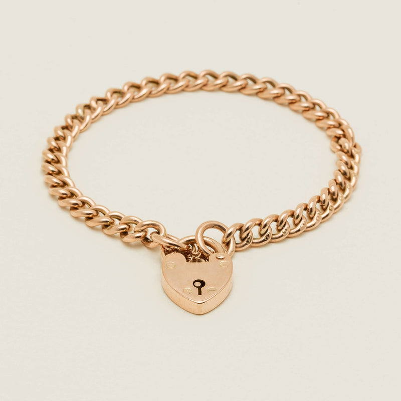 Vintage 9ct Rose Gold Hollow Curb Link Padlock Bracelet