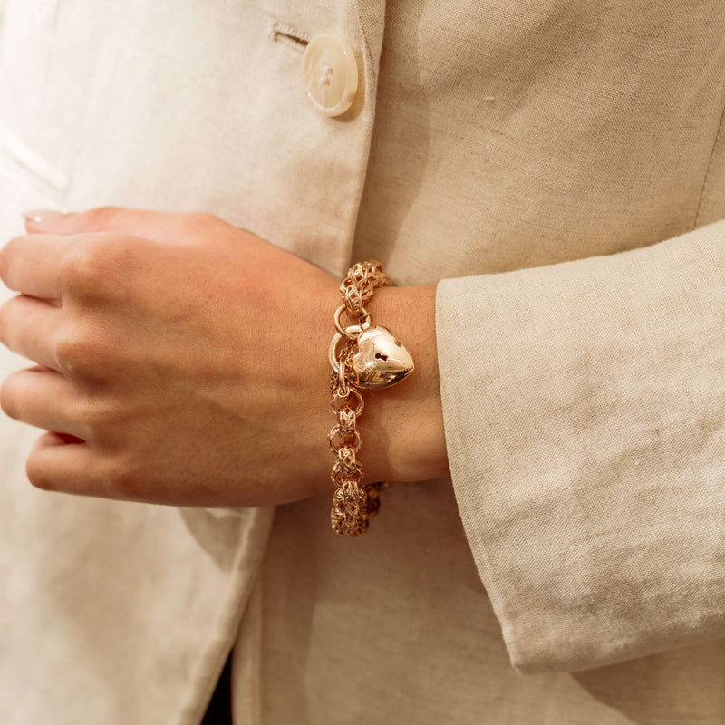 Deja Vu 9ct Rose Gold Filigree Belcher Bracelet w Padlock