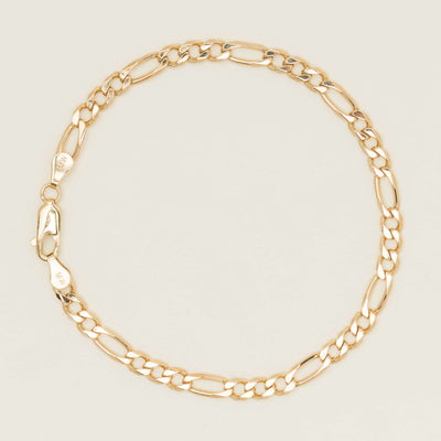 Deja Vu 9ct Yellow Gold Figaro Bracelet - 19cm