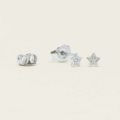 9ct White Gold Mini Diamond Star Studs - Earrings - Walker & Hall