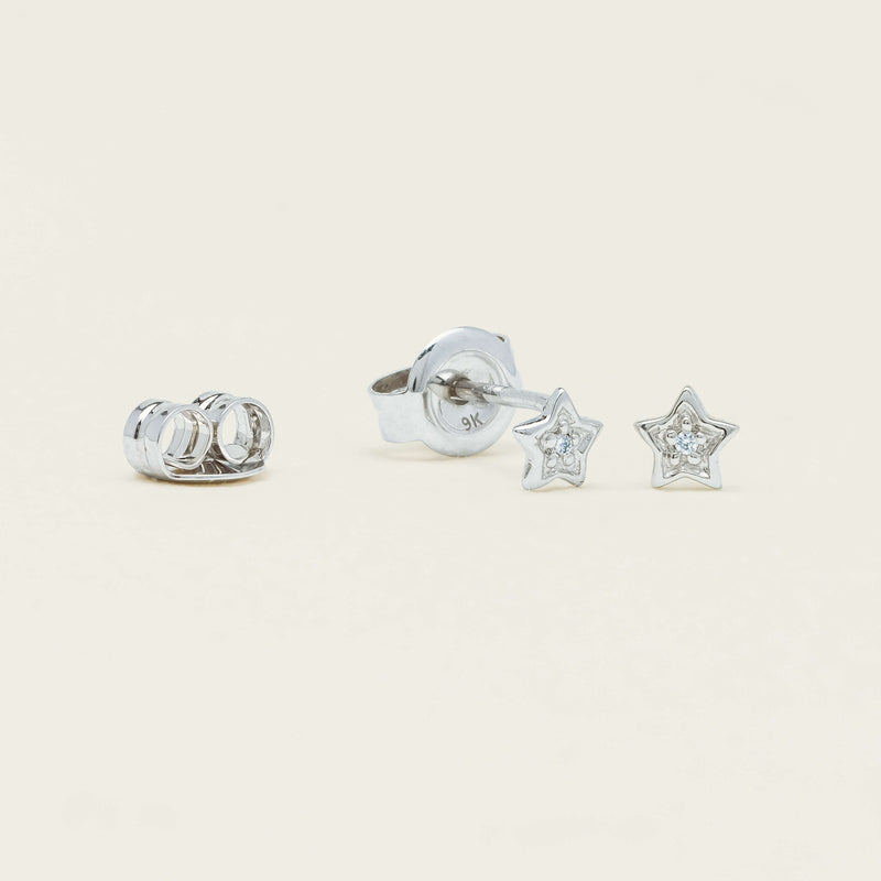 9ct White Gold Mini Diamond Star Studs - Earrings - Walker & Hall