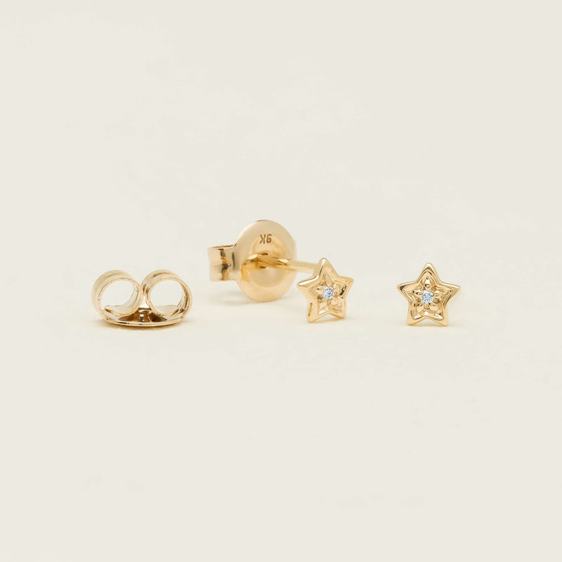 9ct Yellow Gold Mini Diamond Star Studs - Earrings - Walker & Hall