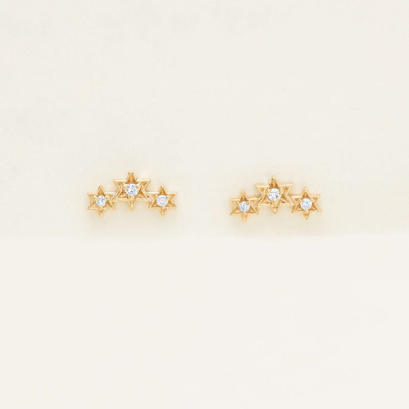 9ct Yellow Gold Diamond Stars Studs - Earrings - Walker & Hall