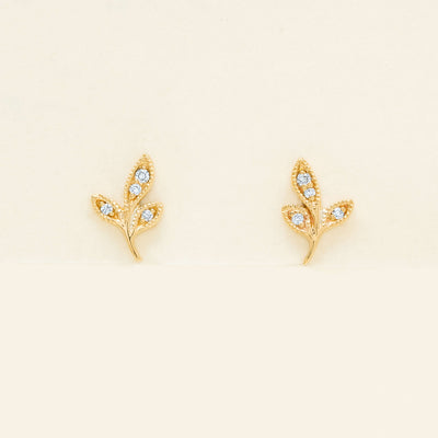 9ct Yellow Gold Diamond Leaf Studs - Earrings - Walker & Hall
