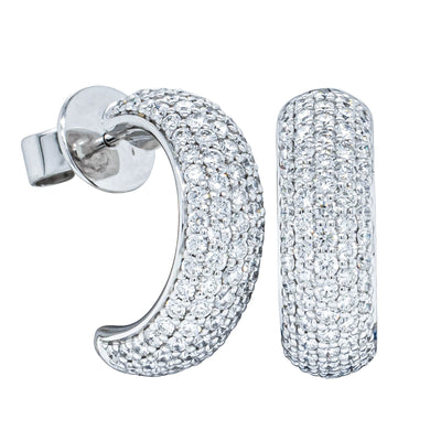 18ct White Gold 1.54ct Diamond Pave Half Hoop Stud Earrings-Earrings-Walker & Hall