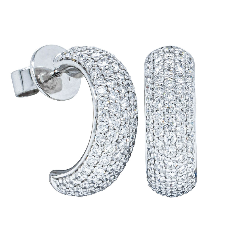18ct White Gold 1.54ct Diamond Pave Half Hoop Stud Earrings-Earrings-Walker & Hall