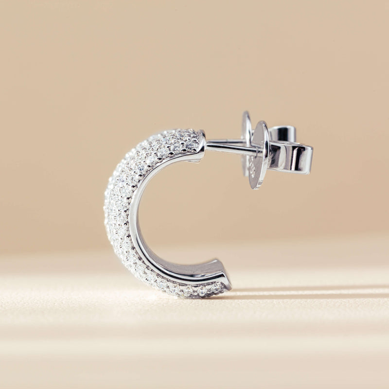 18ct White Gold 1.54ct Diamond Pave Half Hoop Stud Earrings-Earrings-Walker & Hall