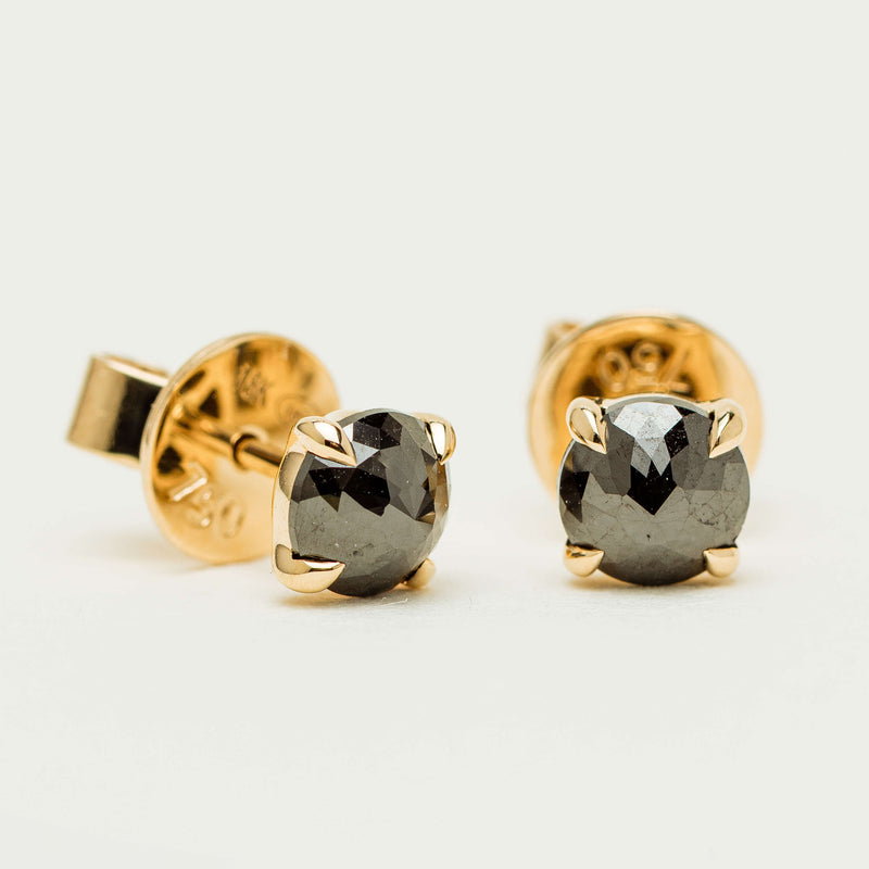 18ct Yellow Gold 1.00ct Rose-Cut Black Diamond Stud Earrings - Earrings - Walker & Hall