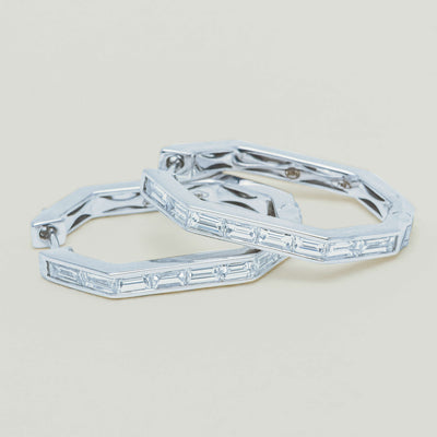 18ct White Gold 1.28ct Diamond Octagonal Hoop Earrings - Earrings - Walker & Hall