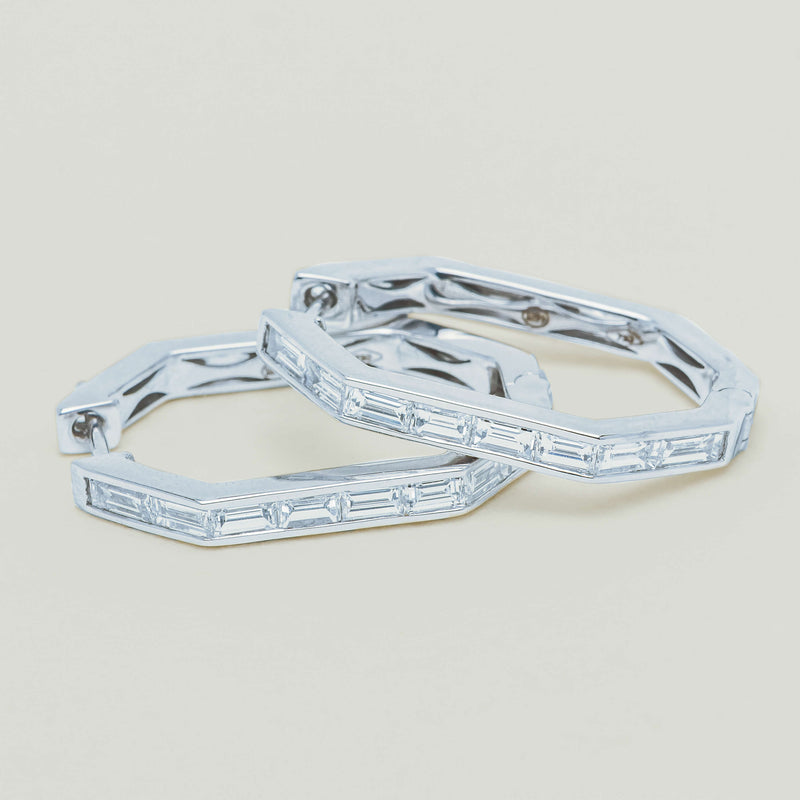 18ct White Gold 1.28ct Diamond Octagonal Hoop Earrings - Earrings - Walker & Hall