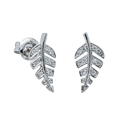 9ct White Gold Diamond Fern Earrings - Earrings - Walker & Hall