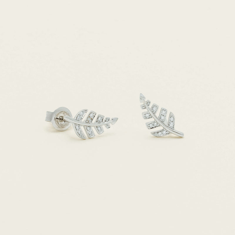 9ct White Gold Diamond Fern Earrings - Earrings - Walker & Hall