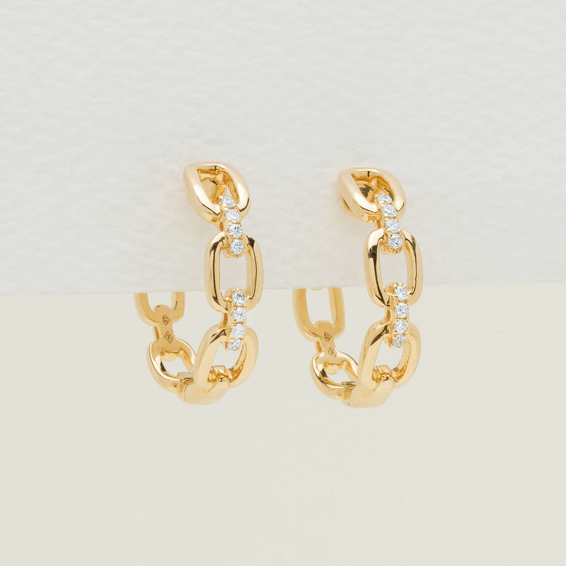 18ct Yellow Gold .09ct Diamond Chain Hoop Earrings