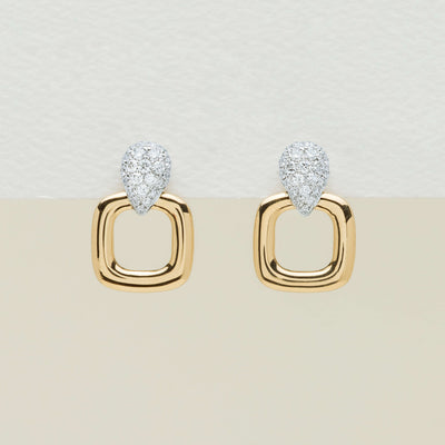 18ct Bi-Tone Gold .49ct Diamond Pave Drop Earrings
