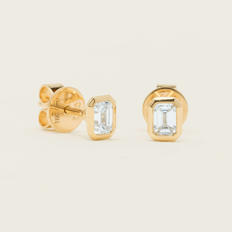 18ct Yellow Gold Emerald-Cut Diamond Natalia Stud Earrings