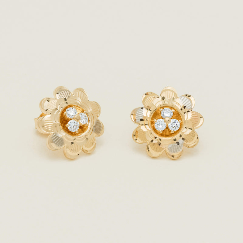 Deja Vu 18ct Yellow Gold .42ct Diamond Flower Earrings - Earrings - Walker & Hall