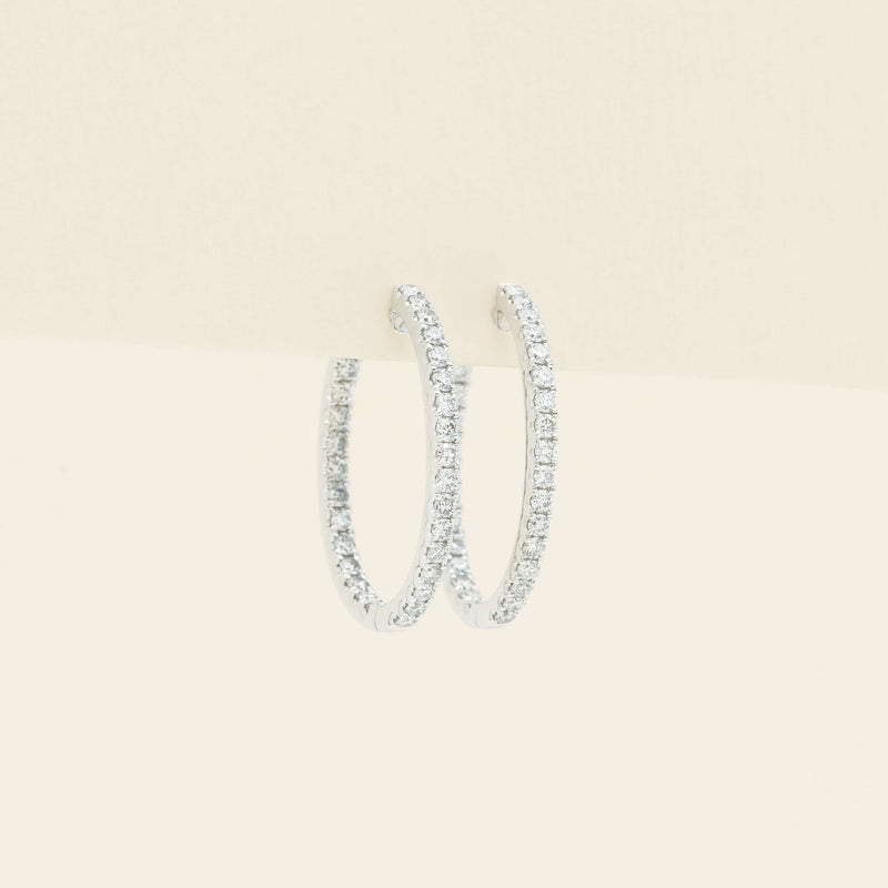 18ct White Gold 1.13ct Diamond Claw-Set Hoop Earrings
