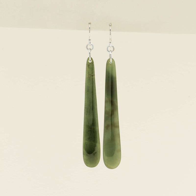 Sterling Silver NZ Greenstone Roimata Drop Earrings - Earrings - Walker & Hall