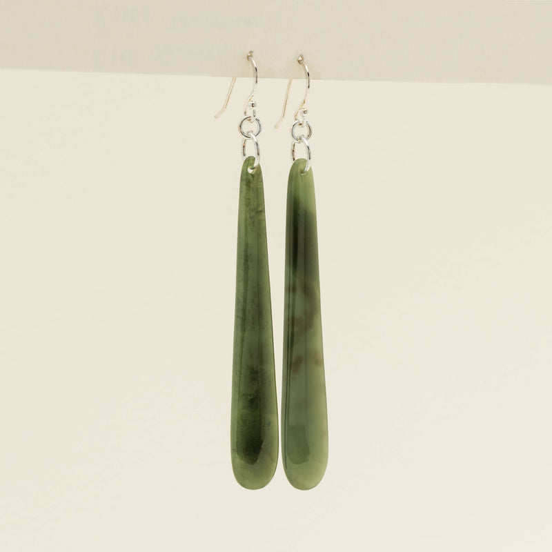 Sterling Silver NZ Greenstone Roimata Drop Earrings - Earrings - Walker & Hall