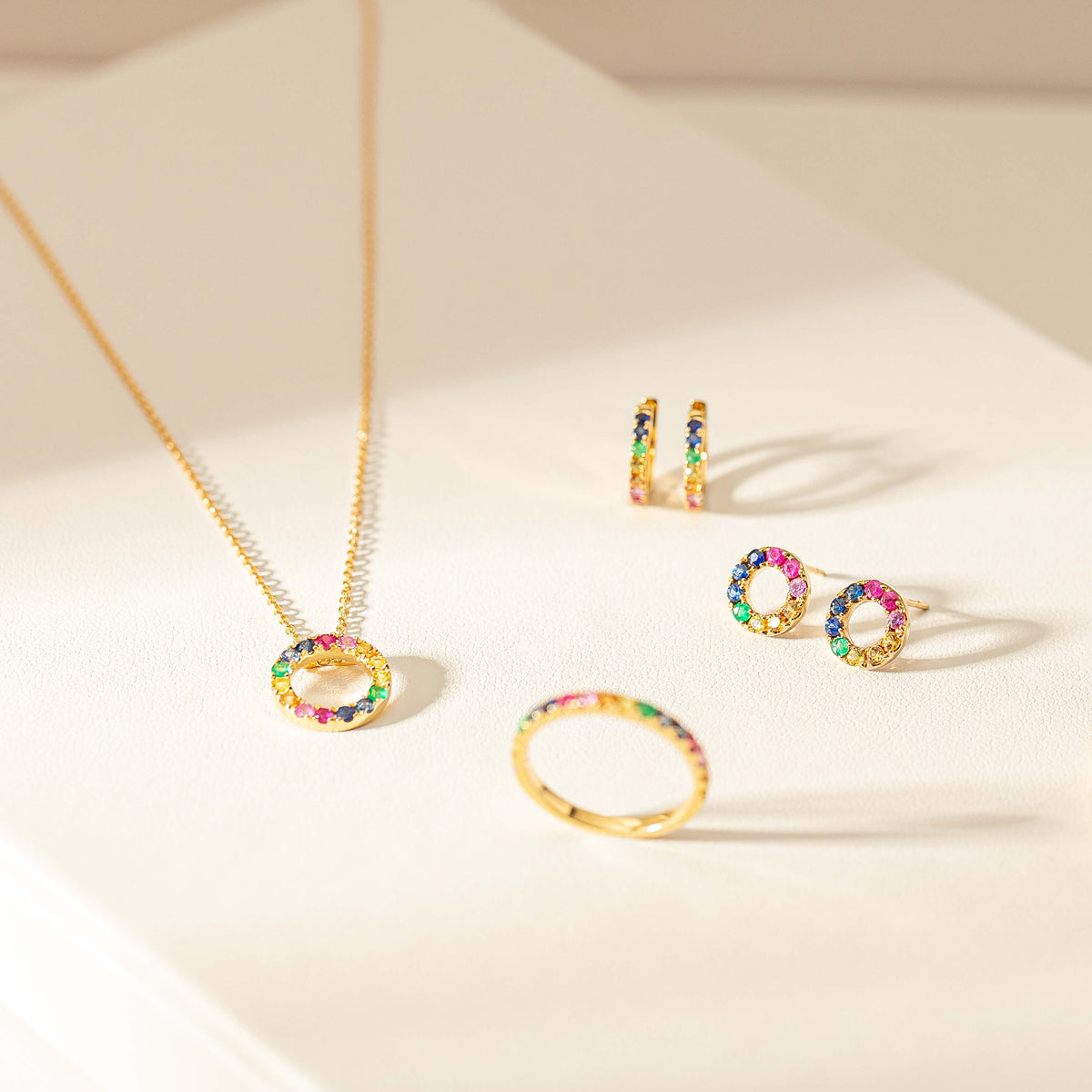 Prism ring, earrings, pendant and hoops