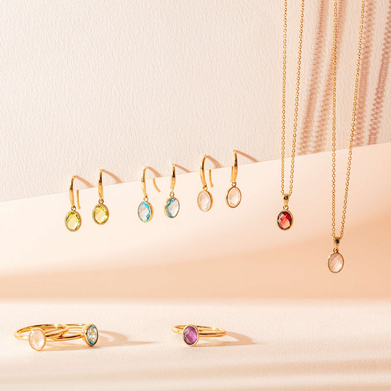 9ct Yellow Gold Rose Quartz Rosehip Earrings-Earrings-Walker & Hall