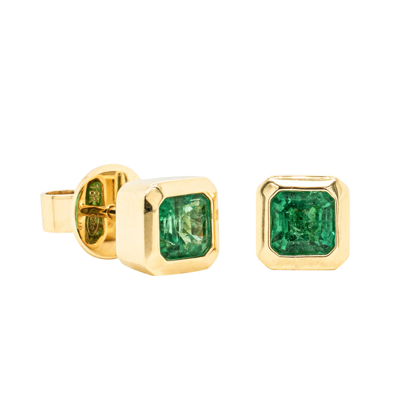 18ct Yellow Gold 1.25ct Emerald Earrings - Earrings - Walker & Hall