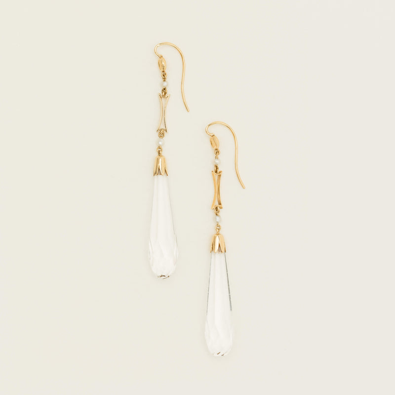 Vintage 15ct Yellow Gold Quartz Crystal Drop Earrings - Earrings - Walker & Hall