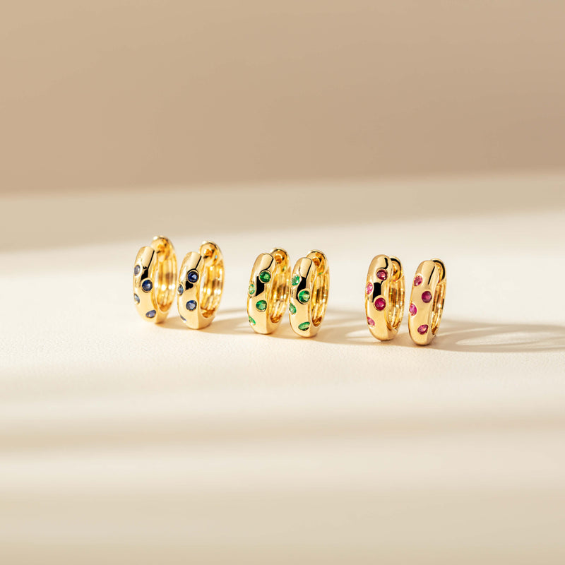 18ct Yellow Gold .13ct Emerald Lucky Huggie Earrings