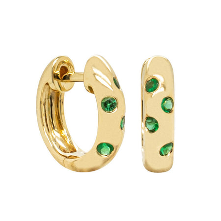 18ct Yellow Gold Emerald Lucky Huggie Earrings