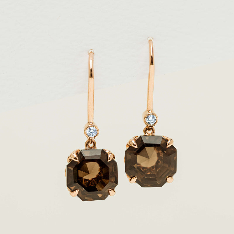 18ct Rose Gold Smoky Quartz & Diamond Drop Octavia Earrings - Earrings - Walker & Hall
