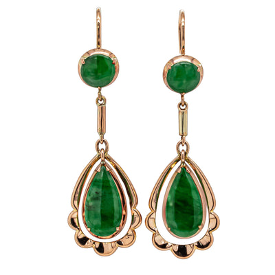 Vintage 10ct Yellow Gold Jade Drop Earrings - Earrings - Walker & Hall