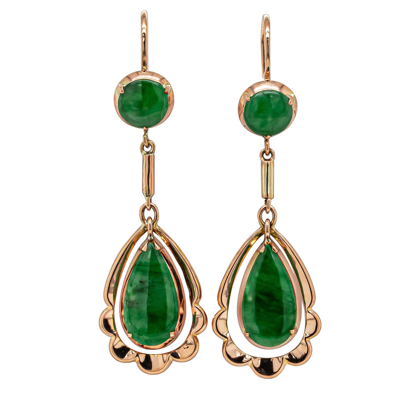 Vintage 10ct Yellow Gold Jade Drop Earrings - Earrings - Walker & Hall
