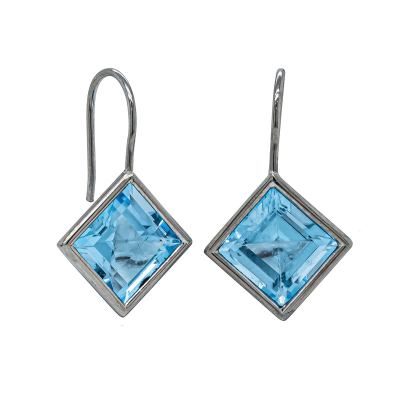 Deja Vu 18ct White Gold Blue Topaz Drop Earrings - Earrings - Walker & Hall