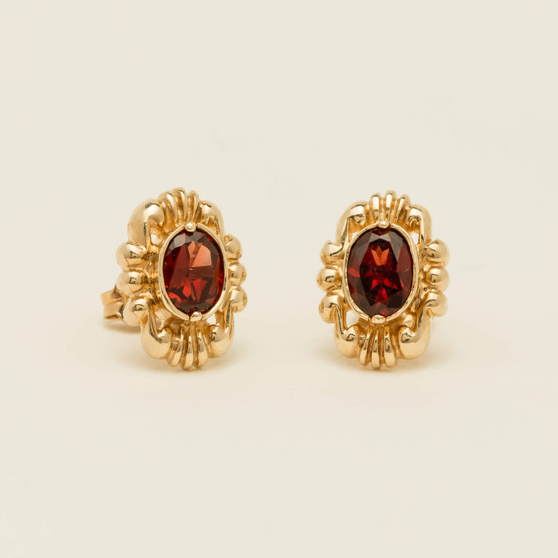 Deja Vu 9ct Yellow Gold Garnet Stud Earrings - Earrings - Walker & Hall
