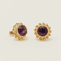 Deja Vu 9ct Yellow Gold 1.40ct Amethyst Stud Earrings - Earrings - Walker & Hall