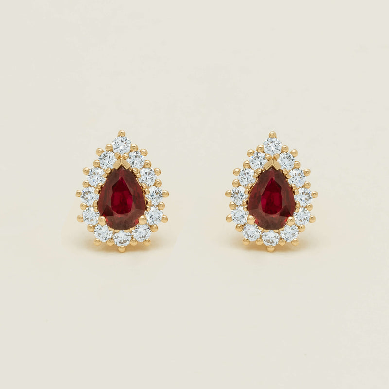 18ct Yellow Gold 1.32ct Ruby & Diamond Belle Earrings - Earrings - Walker & Hall