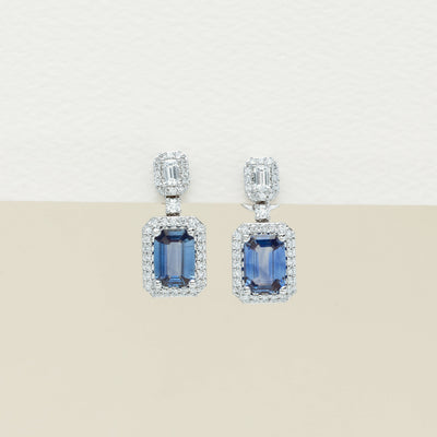18ct White Gold 2.02ct Sapphire & Diamond Drop Earrings - Earrings - Walker & Hall